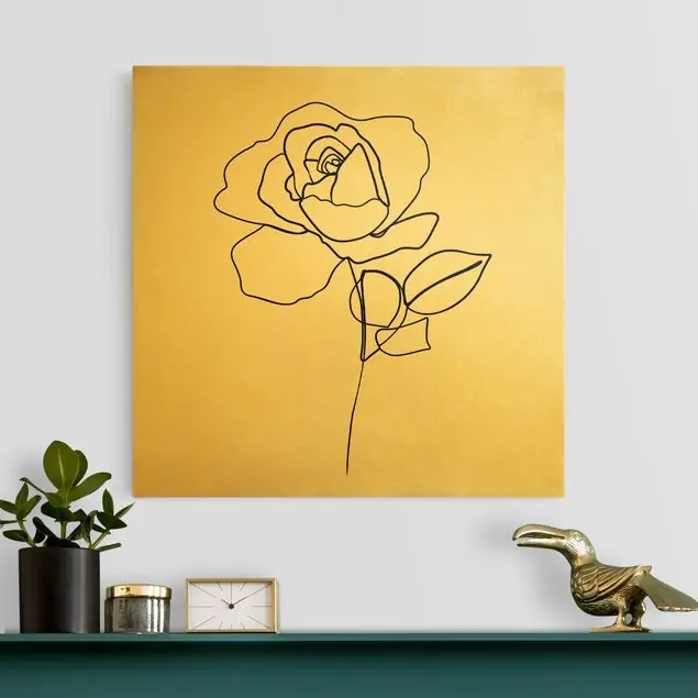 Line Art Rose Schwarz Weiß Leinwandbild Schnäppchen