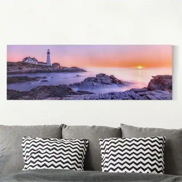 Kostenfreie Lieferung Leuchtturm am Morgen Leinwandbild • hergestellt in Deutschland • langlebiges Canvas mit Holzkeilrahmen • klassische Struktur