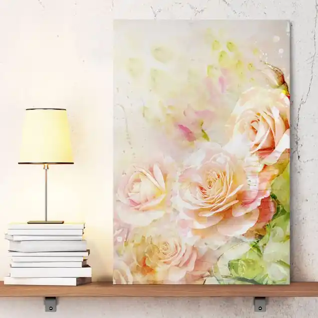 Aquarell Rosen Komposition Leinwandbild • hergestellt in Deutschland • langlebiges Canvas mit Holzkeilrahmen • klassische Struktur Kostenfreie Lieferung